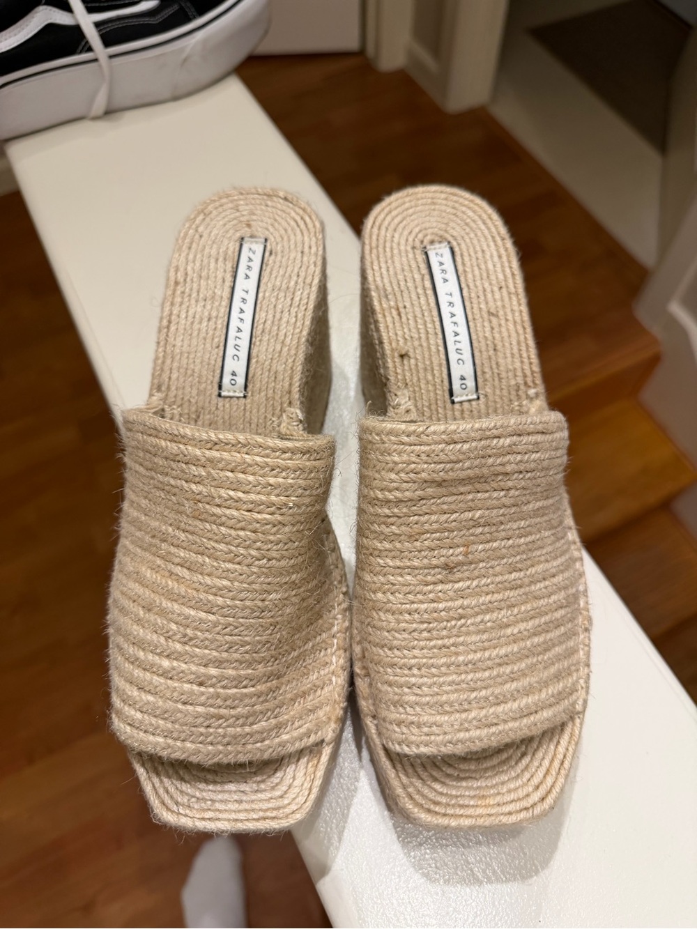 Zara Beige Rope Wedge Slide Mules